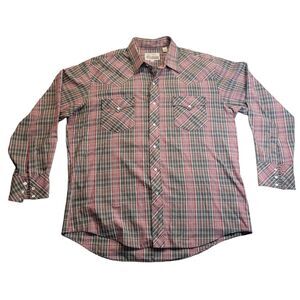 VINTAGE ATB Authentic Western Shirt‎ Plaid Pearl Snap Mens Size 17 34/35